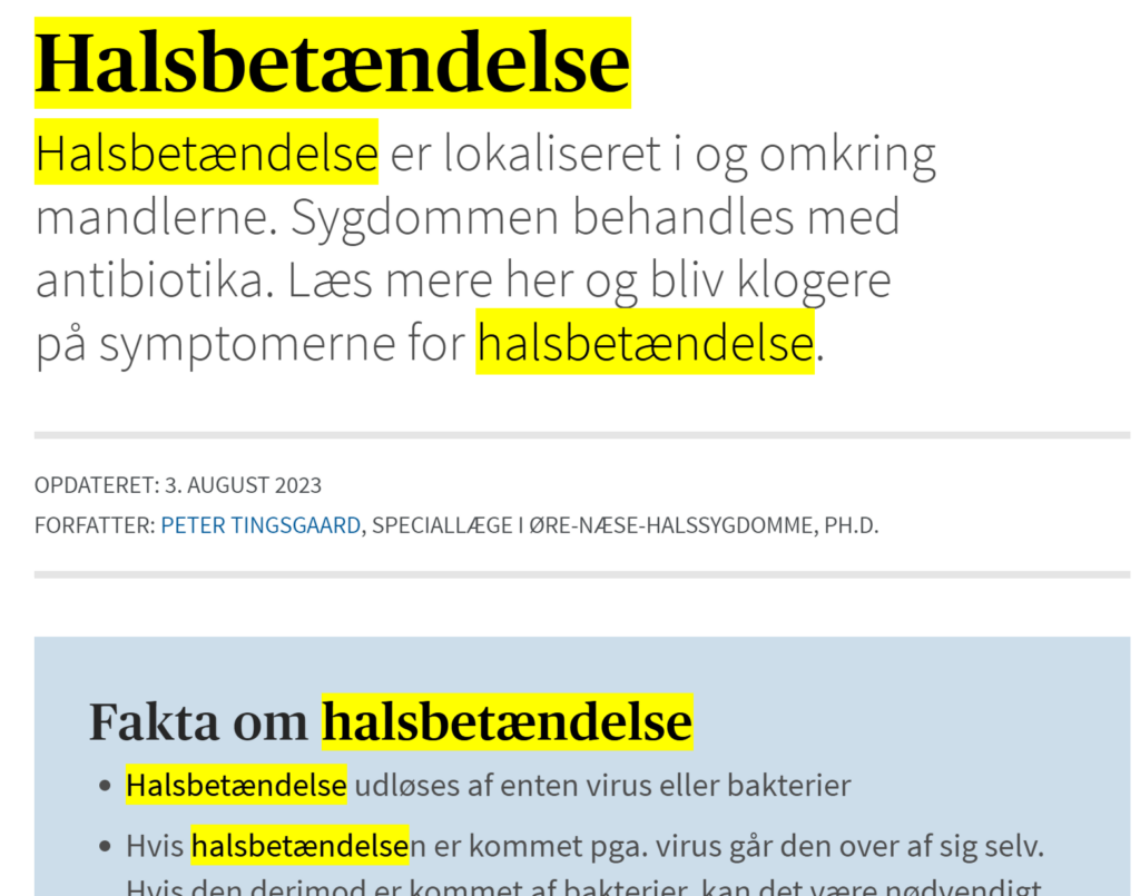 Keyword stuffing overdrevet brug af et nøgleord - keyword. Netdoktor er gode til søgeoptimering, men er det keyword stuffing?